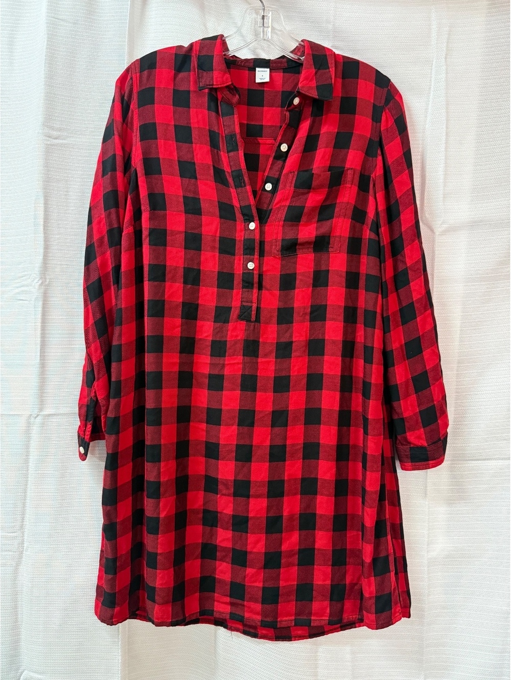 Old Navy Women's Red and Black Buffalo Plaid Shirt Dress Size Small